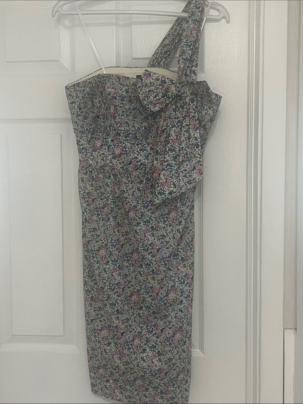 J.Crew  One-ShoulderFloral Midi Dress in Navy, Pink & Cream